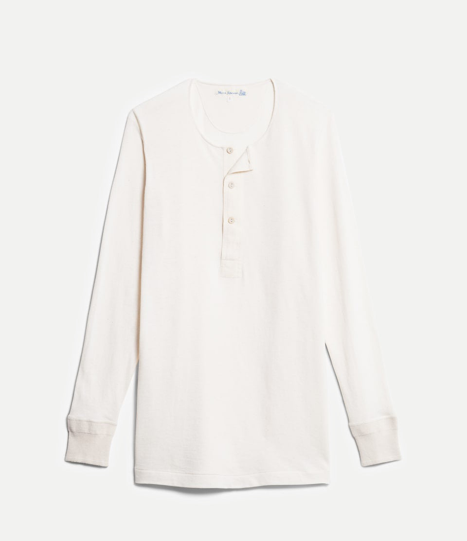 102 Loopwheeled Maco-Imit Long Sleeve Henley - Nature
