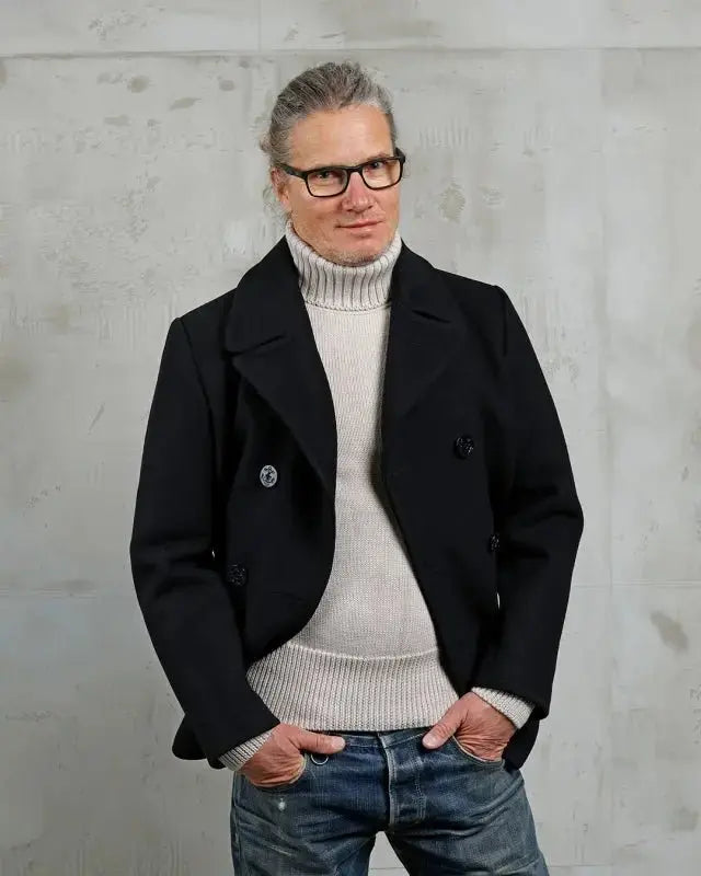 1938 PEA COAT WOOL - Black - Raw Denim