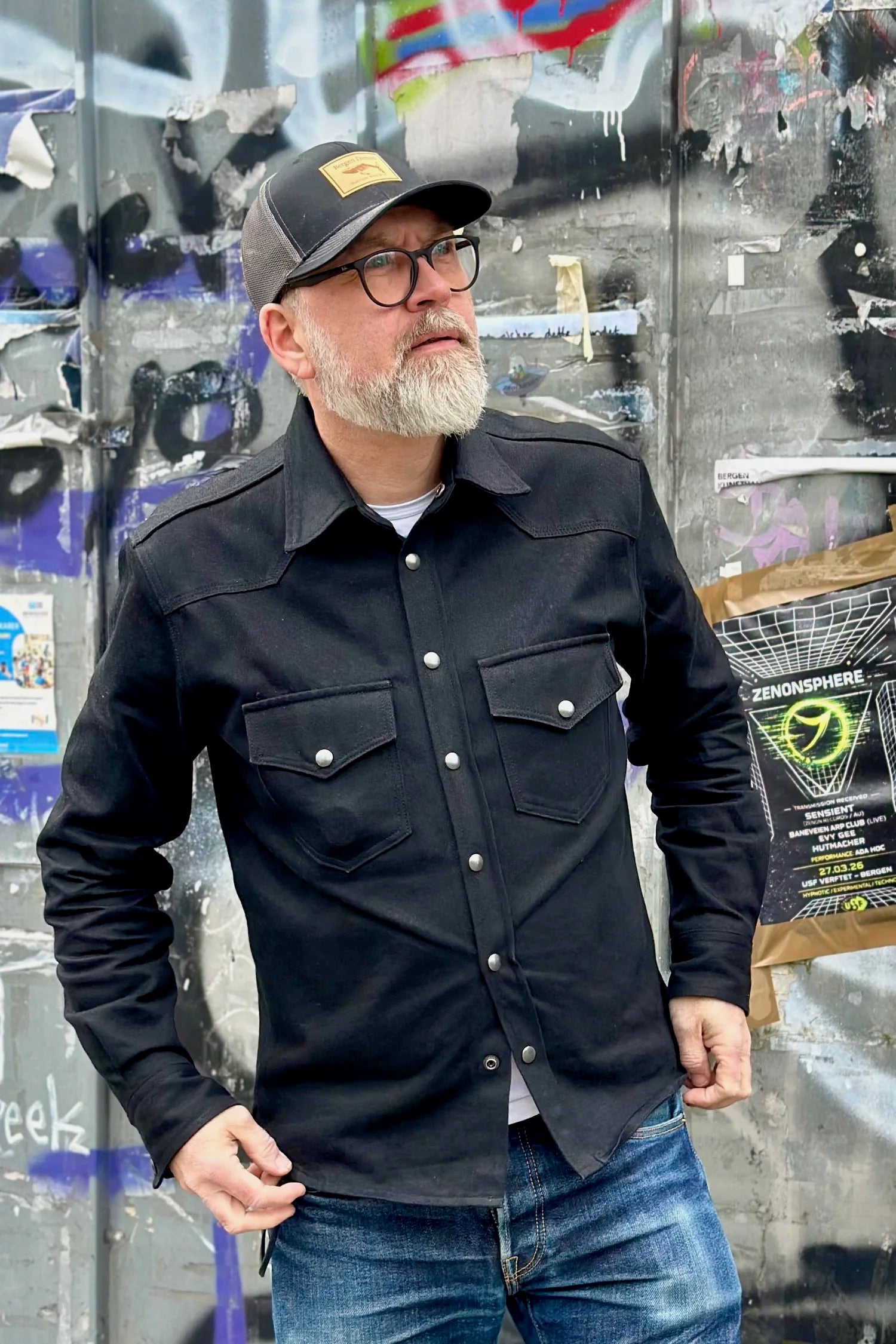 Western Shirt - 12oz Raw Selvedge Denim - Black - Bergen Denim