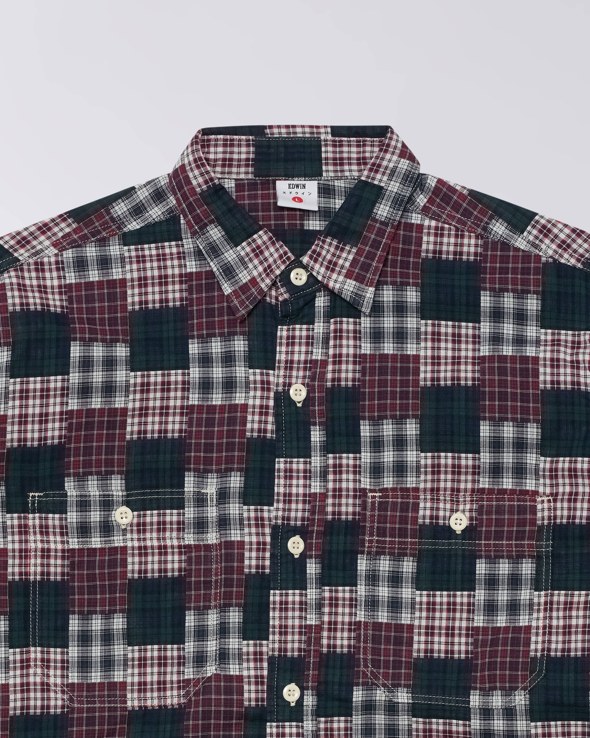 Work Shirt – Random Patchwork Dobby (147g) – Green / Red – EDWIN