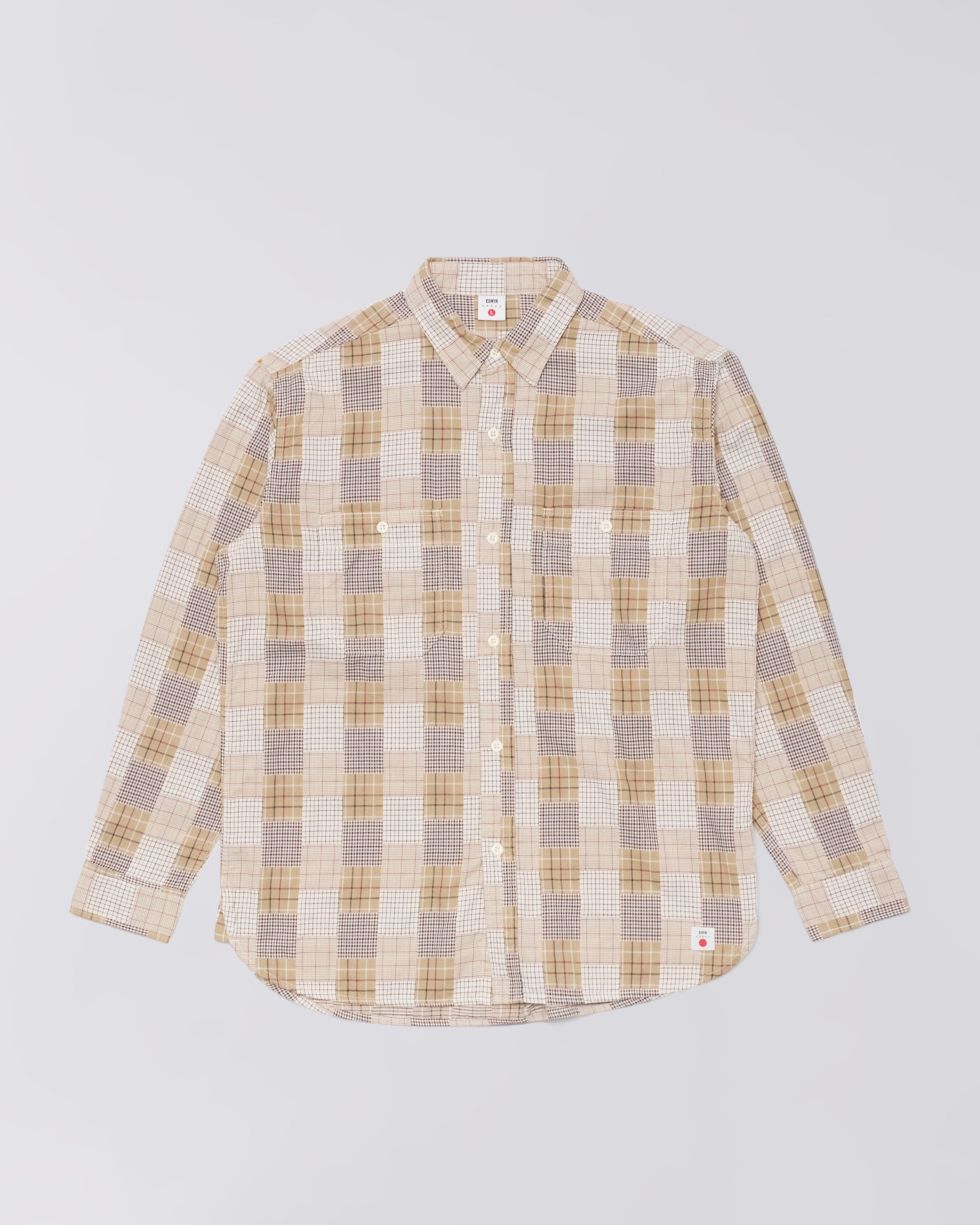 Work Shirt – Random Patchwork Dobby (147g) – Beige / Brown – EDWIN