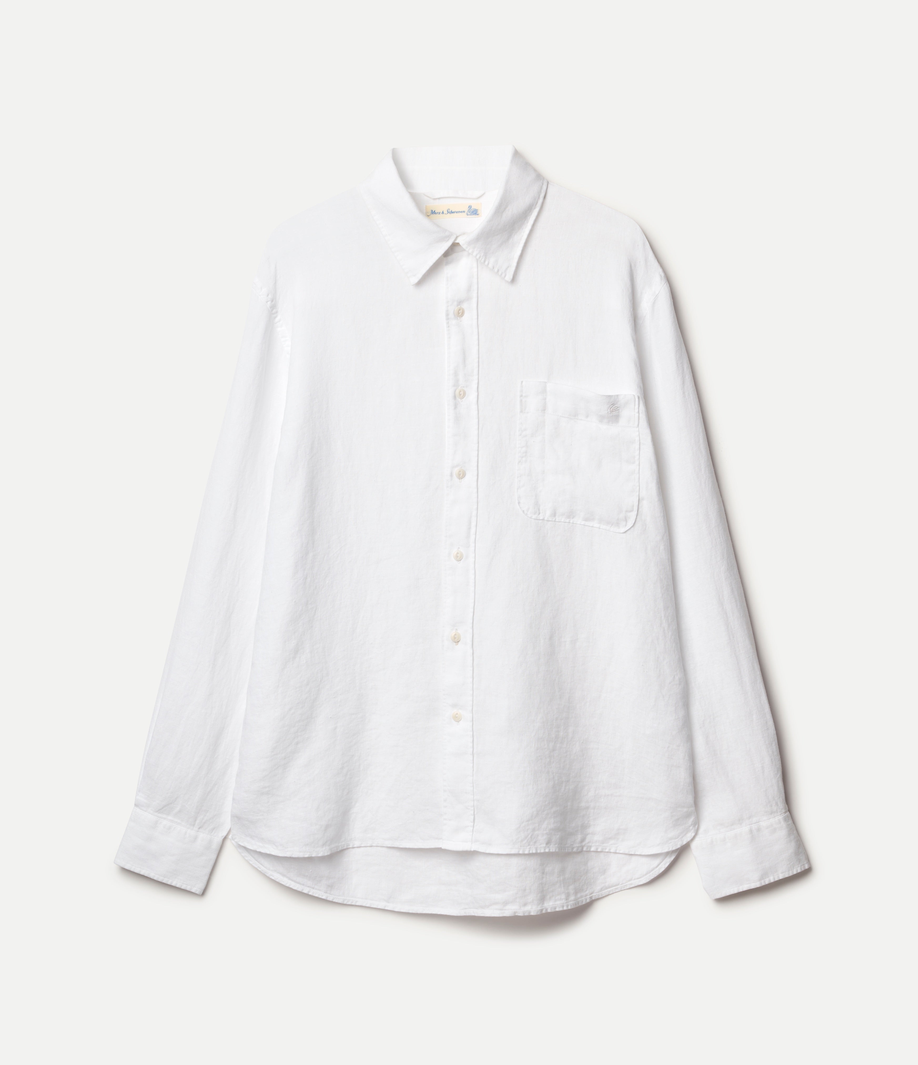 Relaxed Fit Long Sleeve Shirt - Linen - White - Merz B. Schwanen