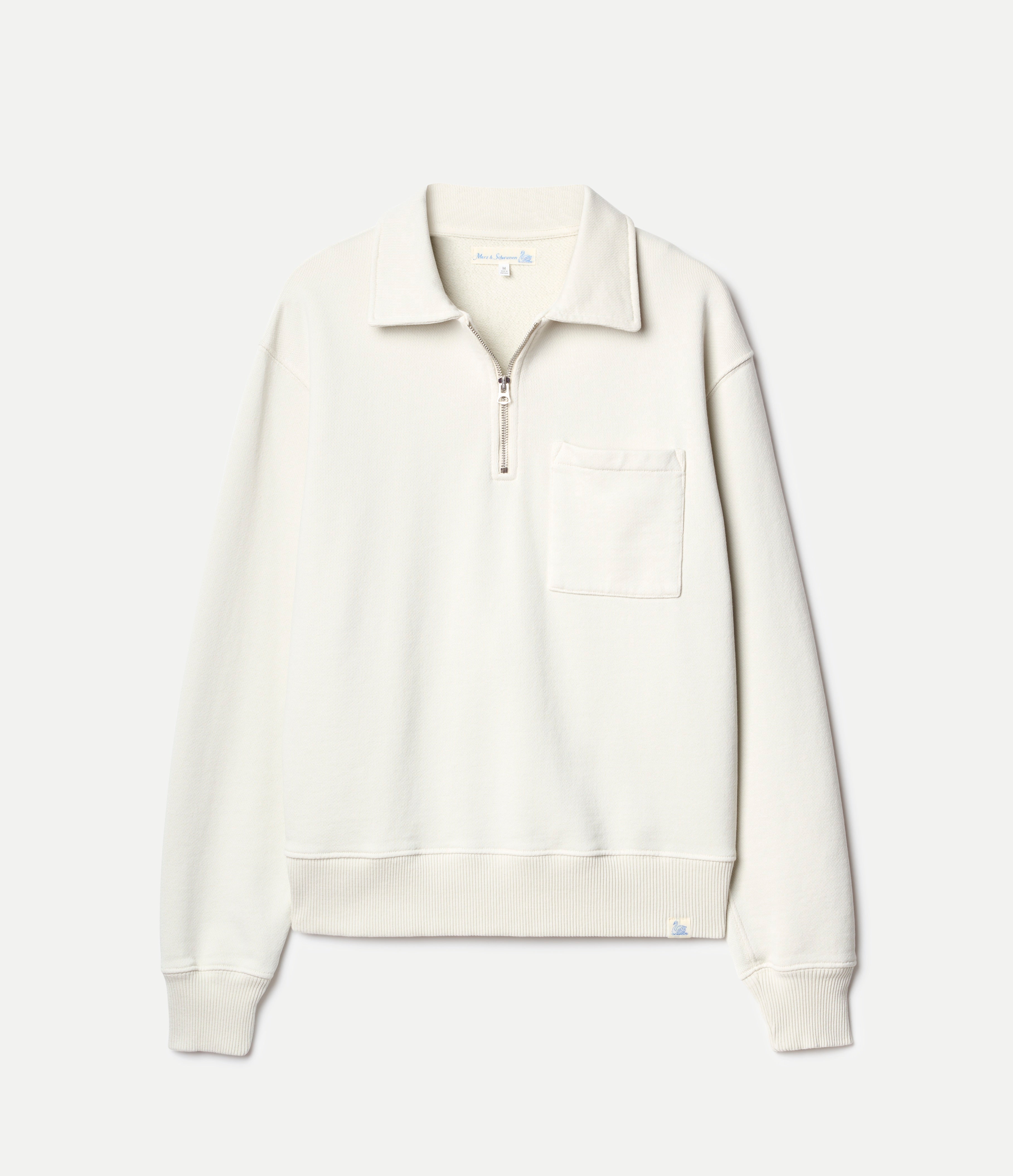 Authentic Fleece Polo Collared Half-Zip Cotton Sweatshirt - Nature - Merz B. Schwanen
