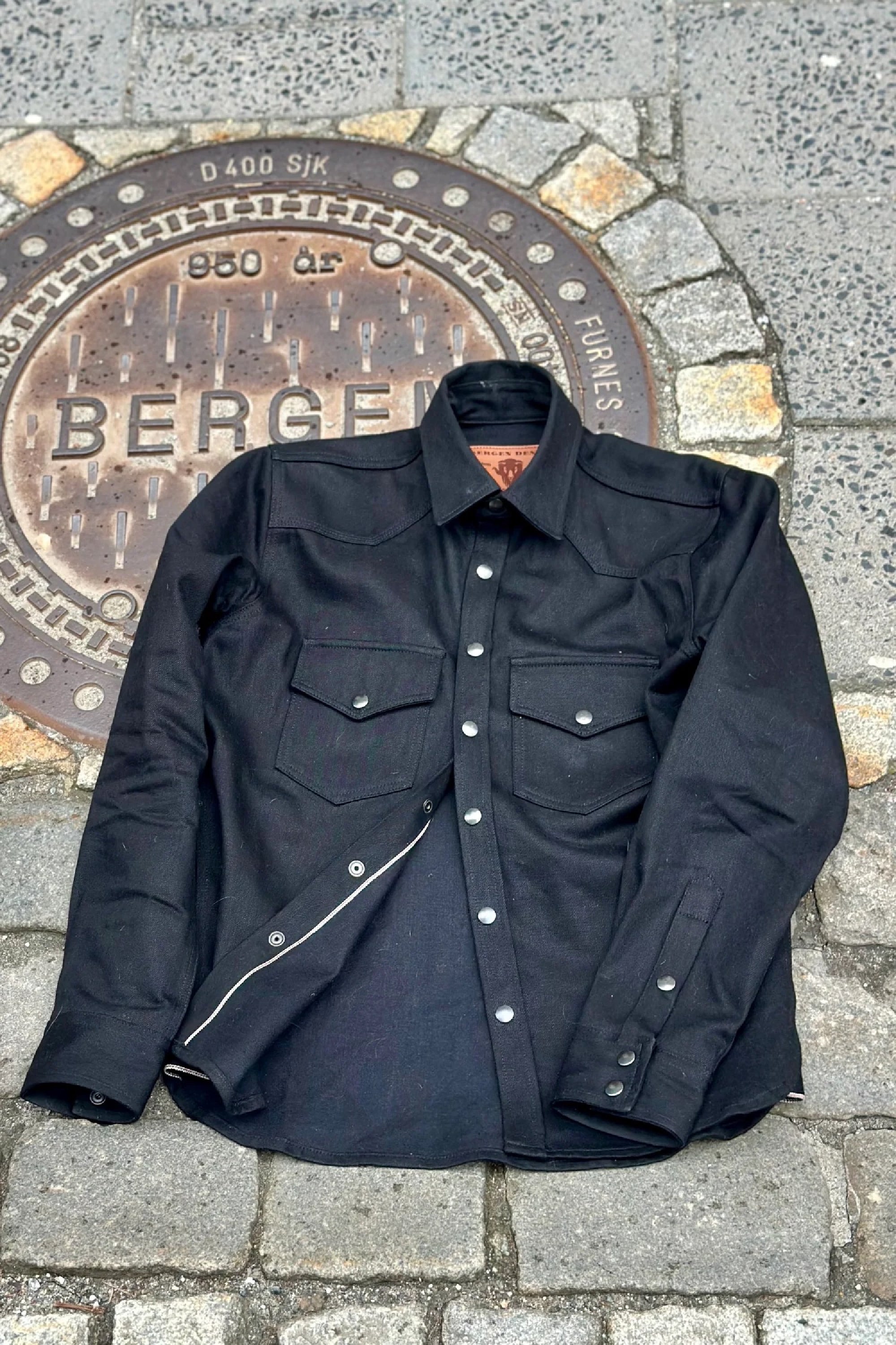 Western Shirt - 12oz Raw Selvedge Denim - Black - Bergen Denim