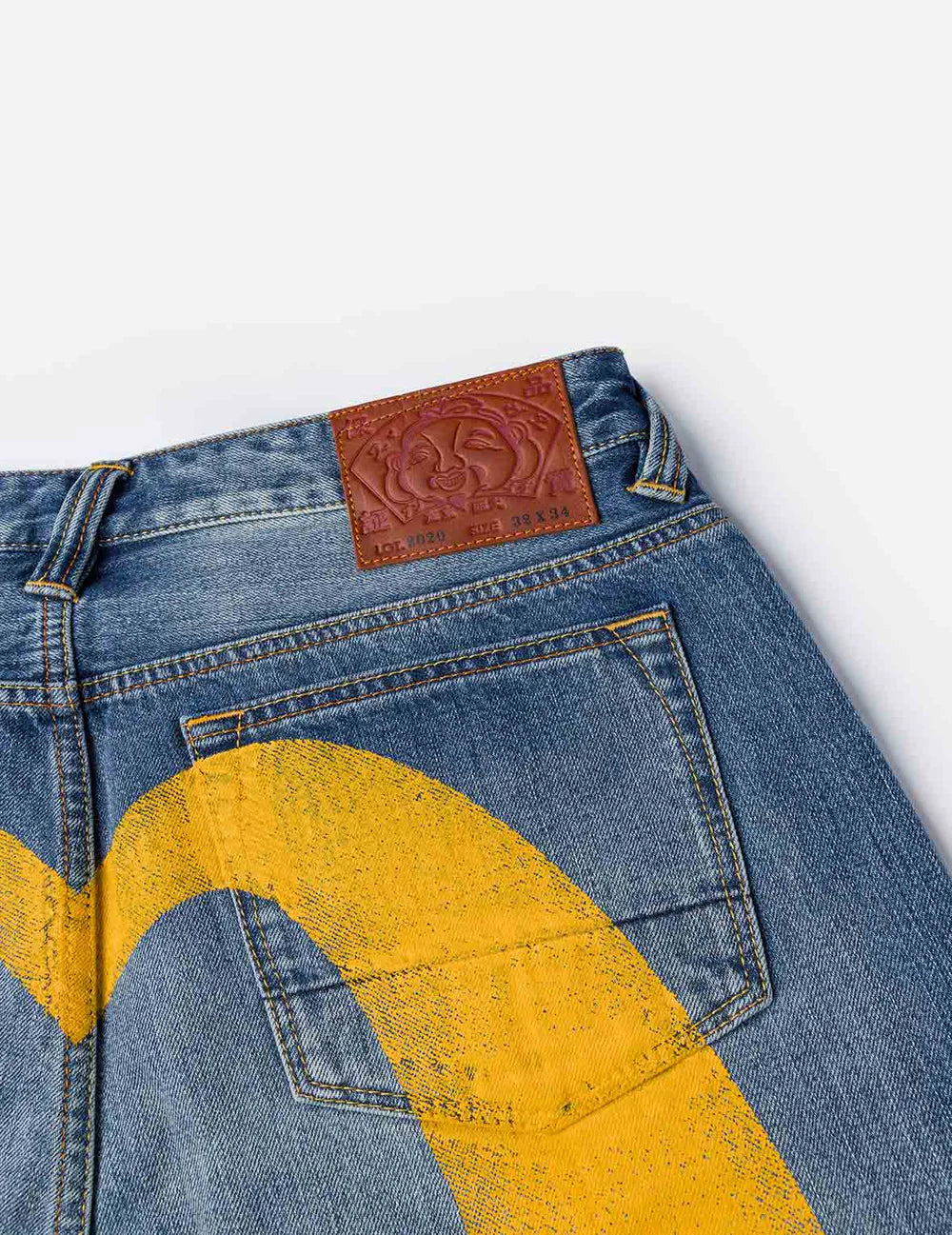 2000 - Yellow Daicock Printed Jeans - Mid Tone Indigo