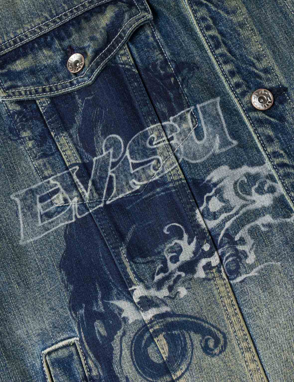 Allover Graffiti Printed Denim Jacket - Evisu