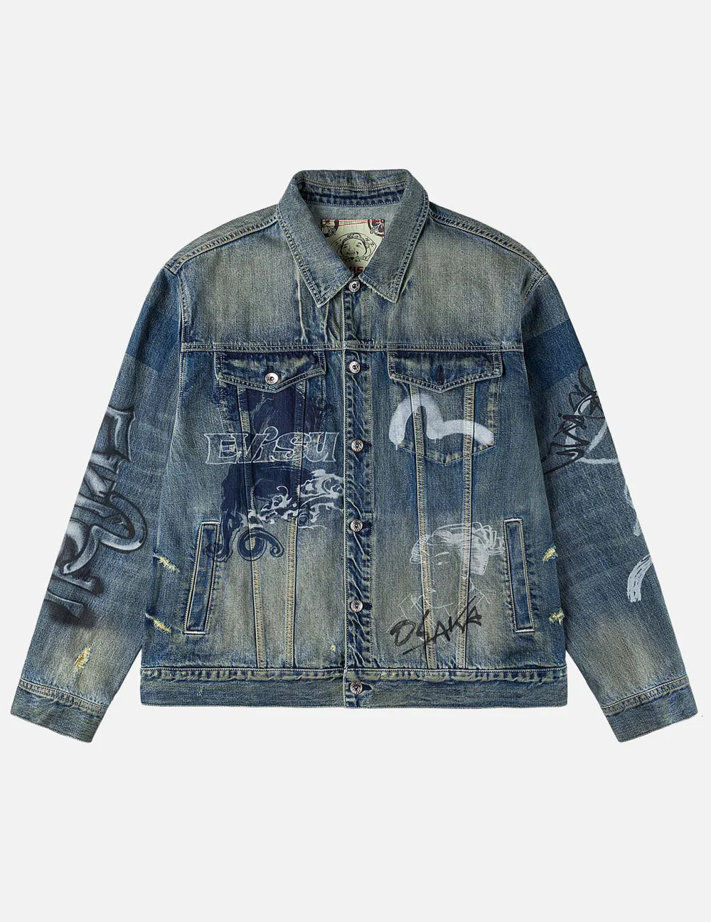 Allover Graffiti Printed Denim Jacket - Evisu