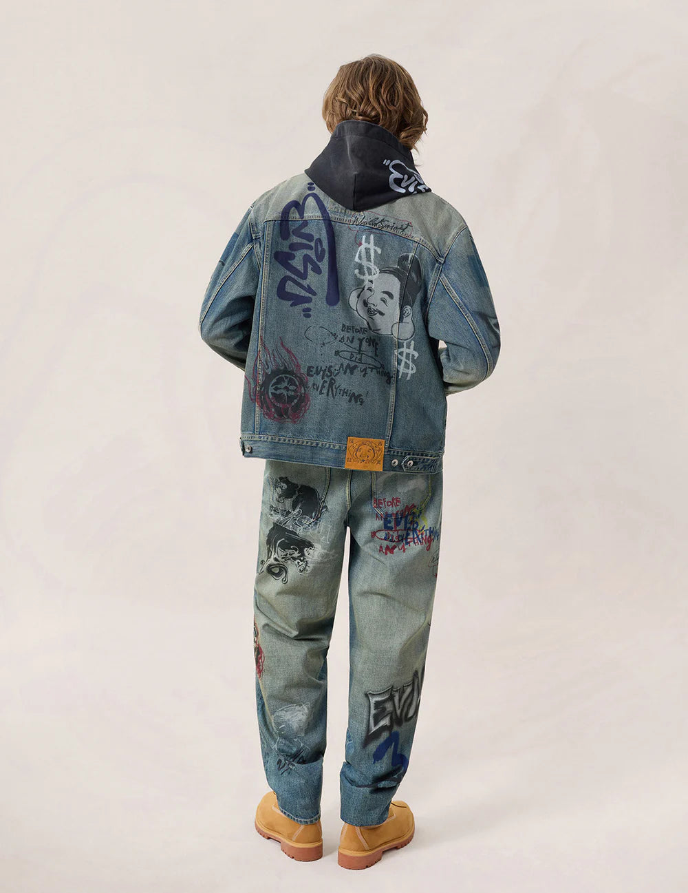 Allover Graffiti Printed Denim Jacket - Evisu