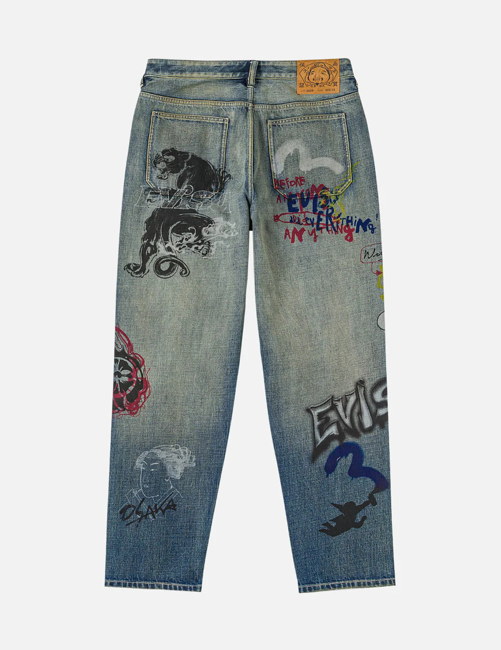Allover Graffiti Printed Denim Jeans #2030 - Relaxed Fit - Evisu