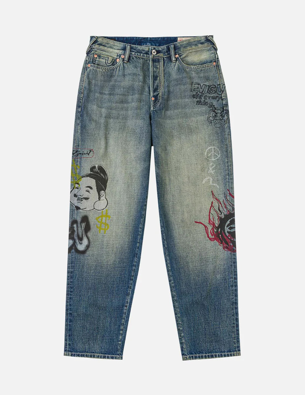 Allover Graffiti Printed Denim Jeans #2030 - Relaxed Fit - Evisu