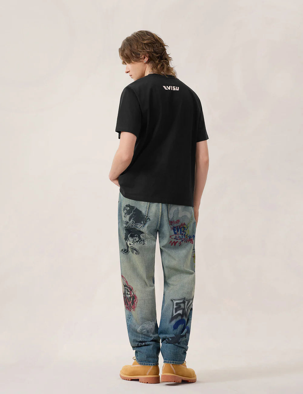 Allover Graffiti Printed Denim Jeans #2030 - Relaxed Fit - Evisu