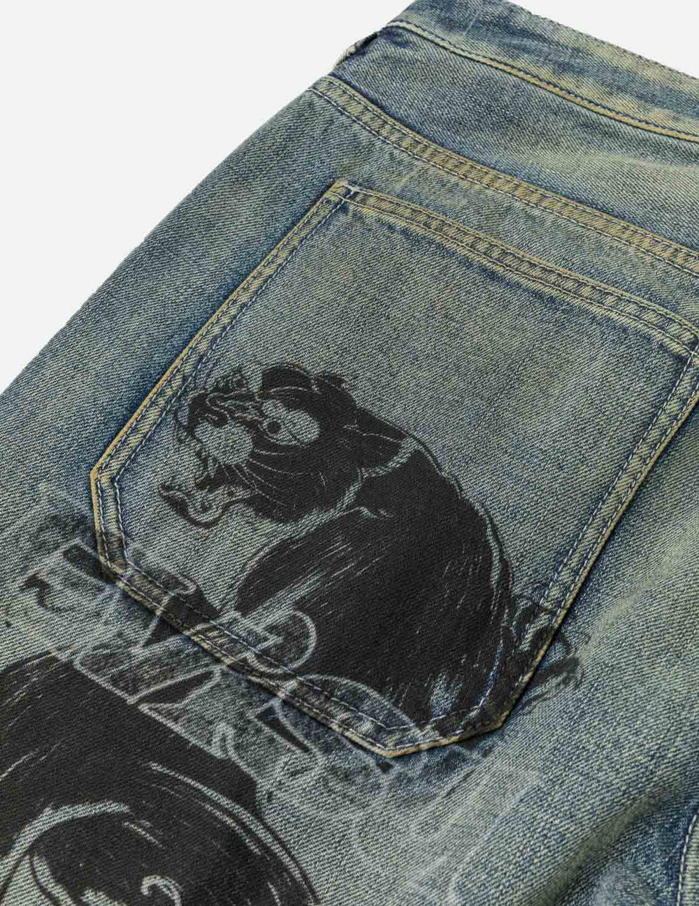 Allover Graffiti Printed Denim Jeans #2030 - Relaxed Fit - Evisu