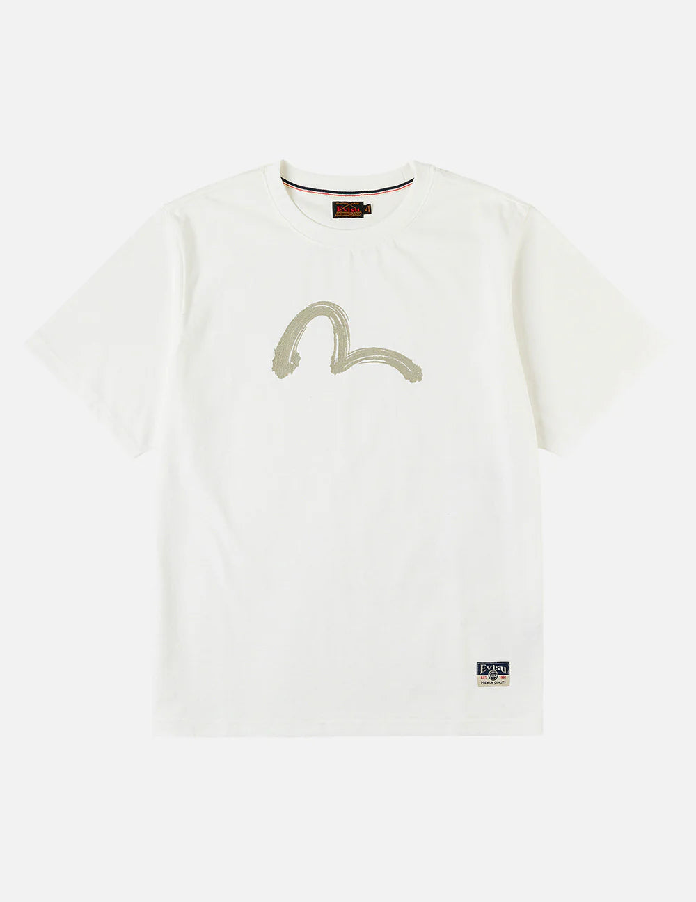 Hand Brush Seagull Printed SS Tee - Cotton - Off White - Evisu