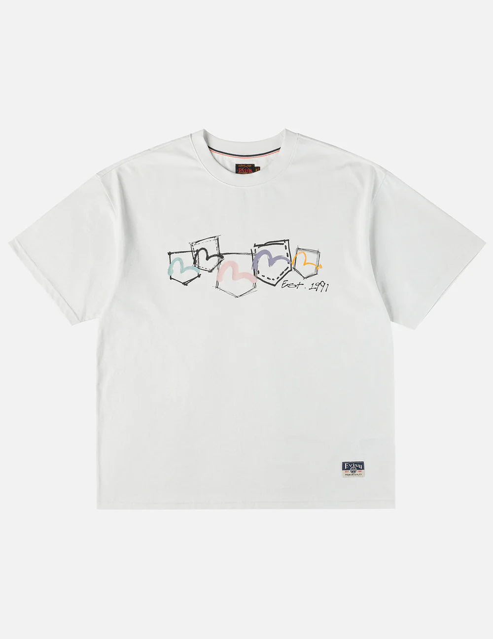 Hand drawn multi-pocket printed T-shirt - Hvit - Evisu