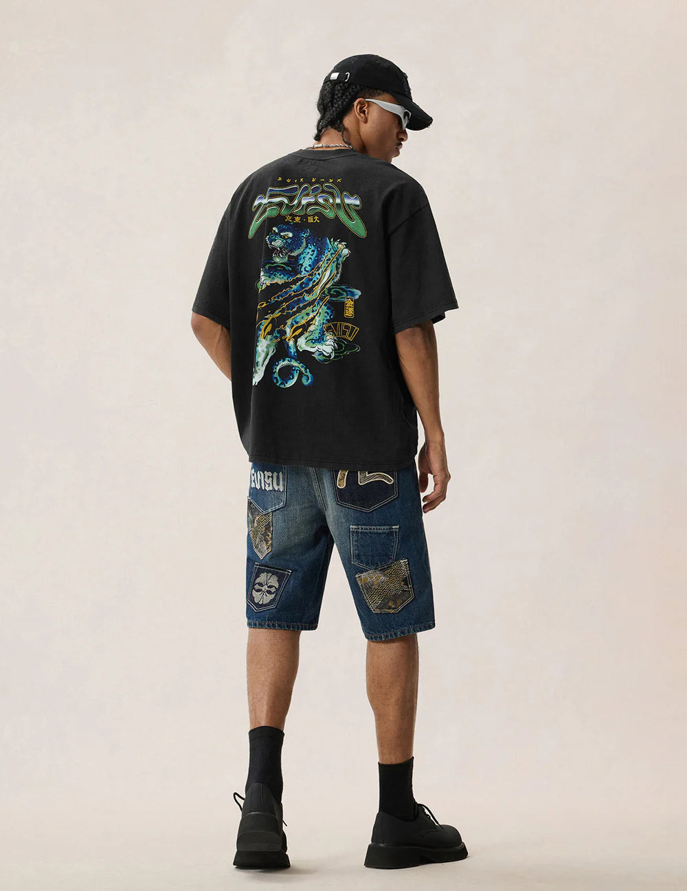 Neon Leopard Printed SS Tee - Cotton - Black - Evisu