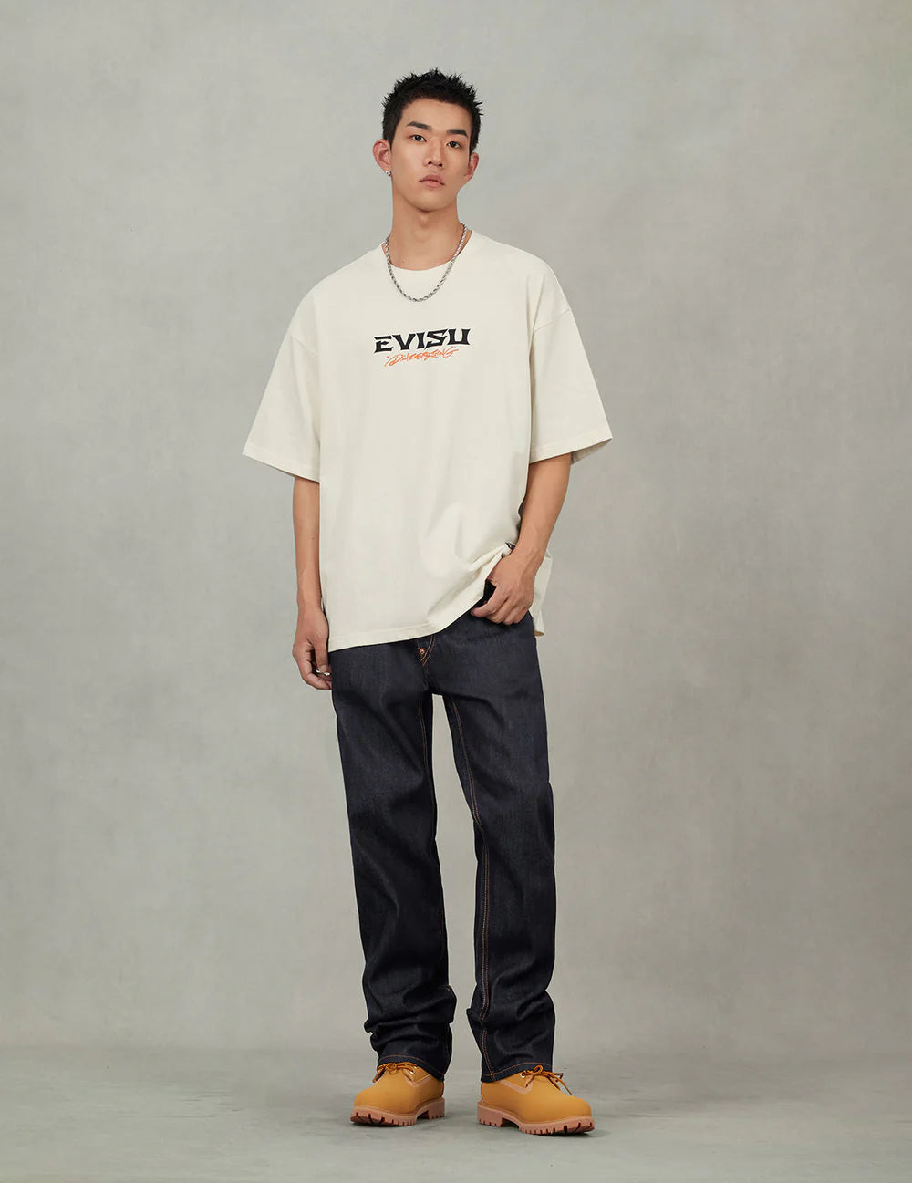 Ecru Brushstoke Seagull Print Regular Fit Jeans #2020 - Regular Fit - Evisu