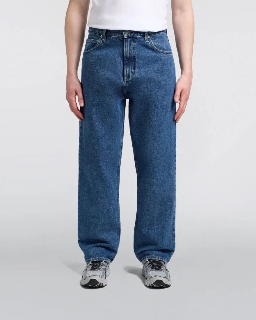 MATRIX PANT - Blue Mid Marble Wash 30'' displayed in a loose straight-fit design with an Arctic Blue denim finish.