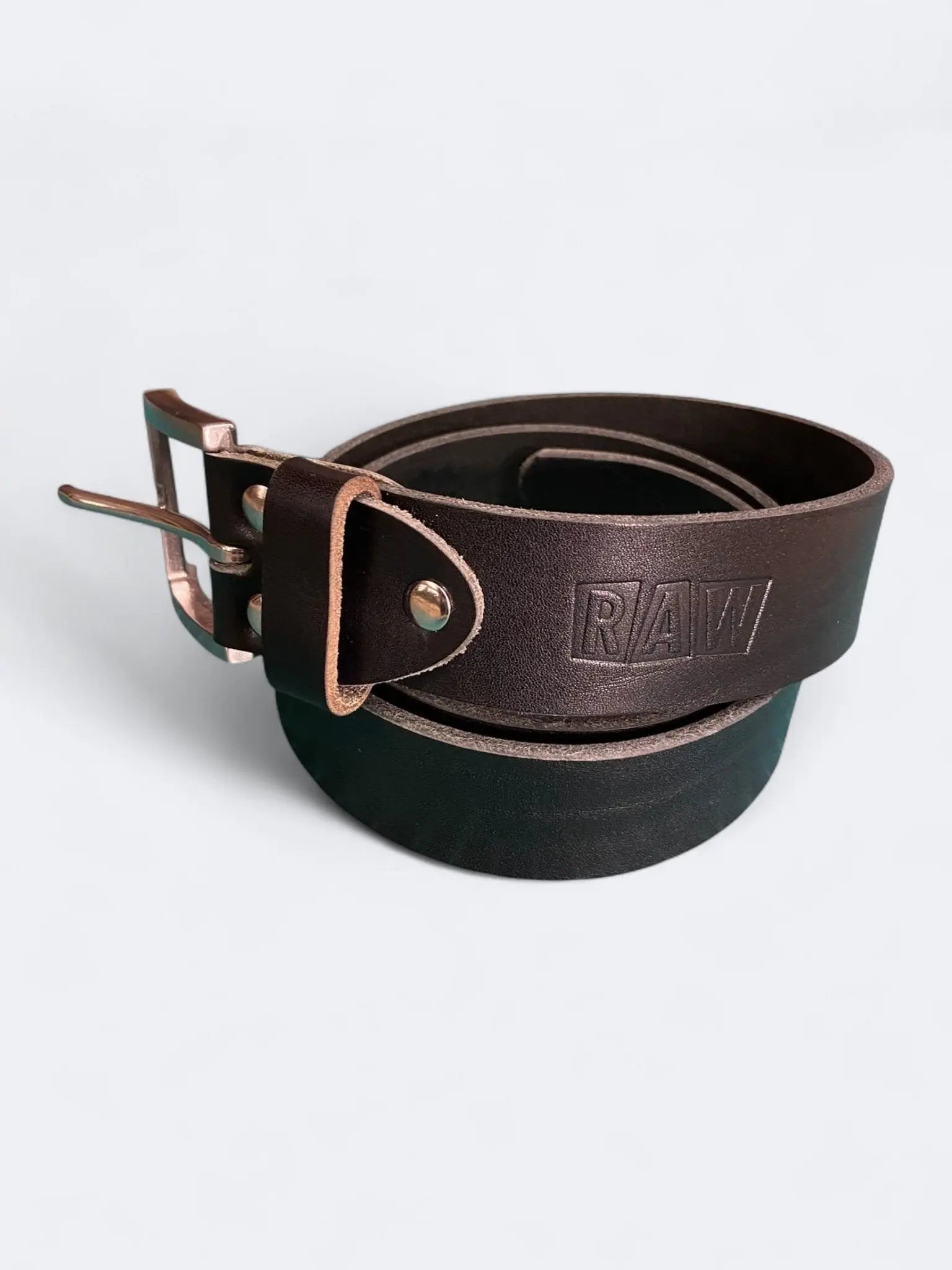RAW LEATHER BELT - Black Brushed Steel - Raw Denim