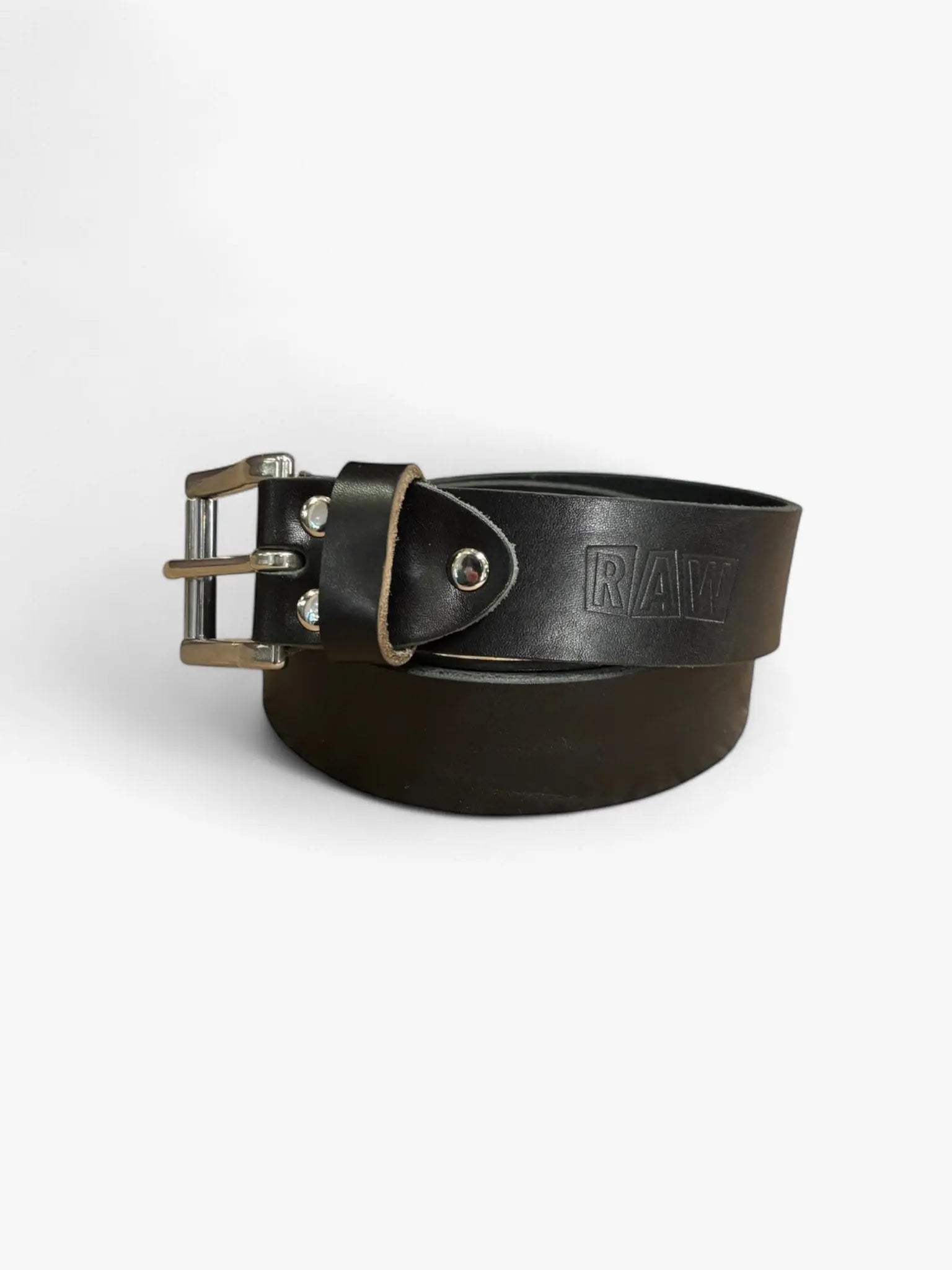 RAW LEATHER BELT - Black Stainless Steel - Raw Denim