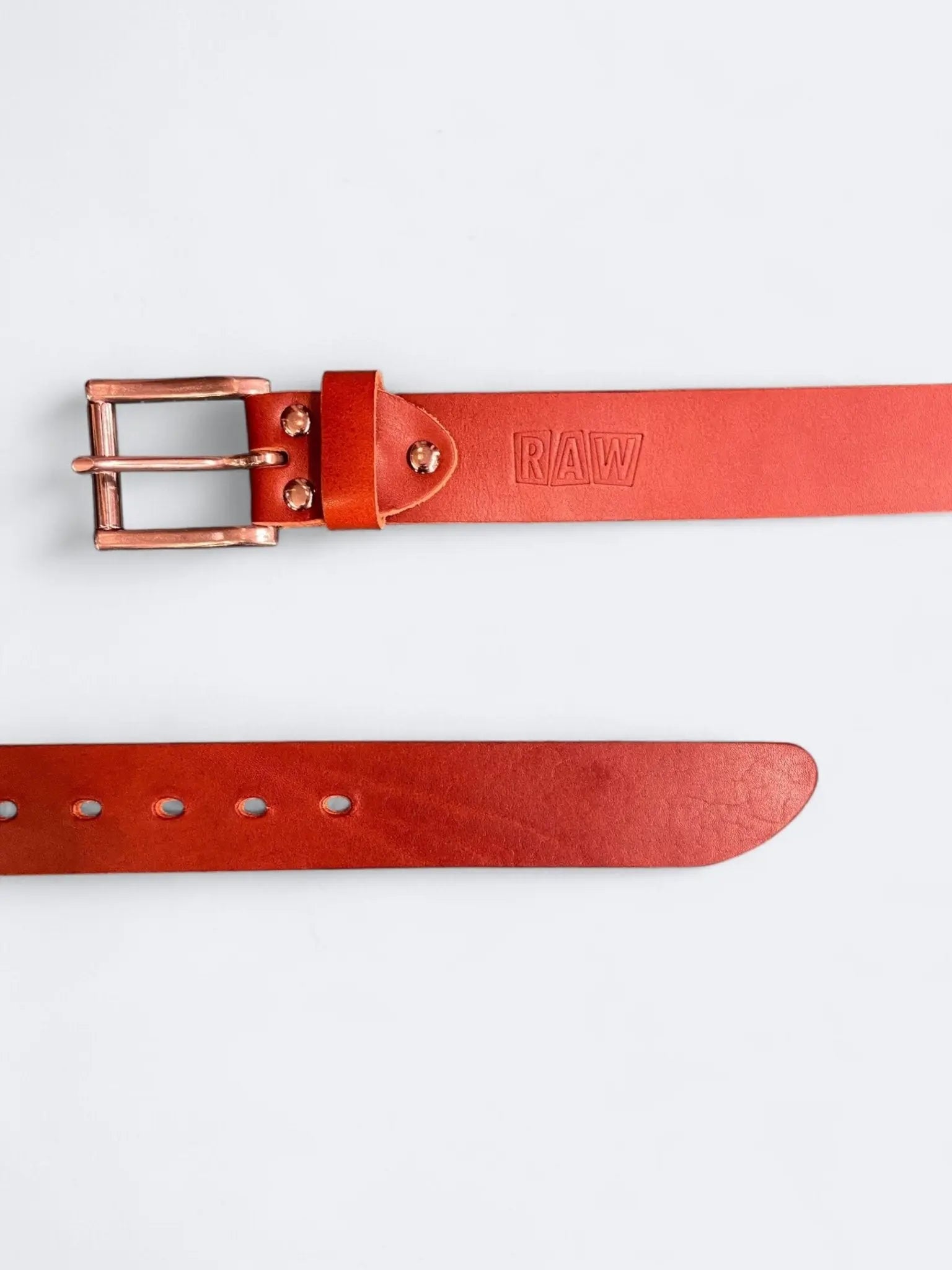 RAW LEATHER BELT - Cognac Stainless Steel - Raw Denim