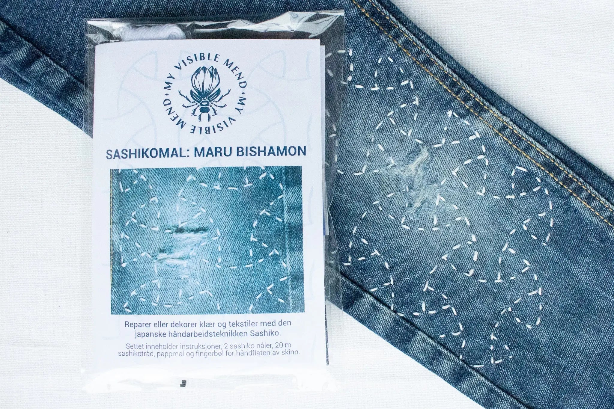Sashiko sett: Maru Bishamon - Raw Denim