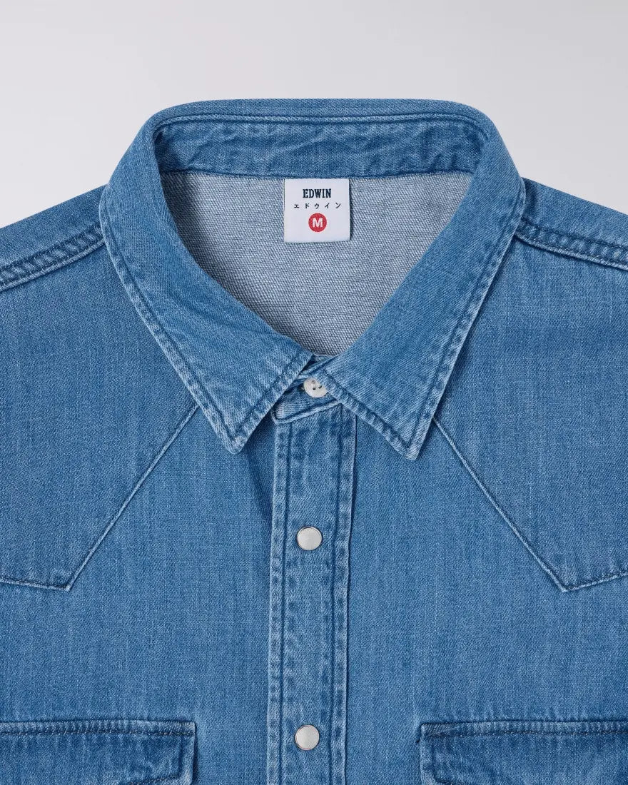 WESTERN SHIRT LS - Blue Light Used - Raw Denim