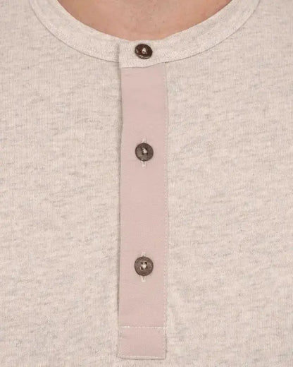 1927 HENLEY SHIRT LONG SLEEVE - Ecru Melange - Raw Denim