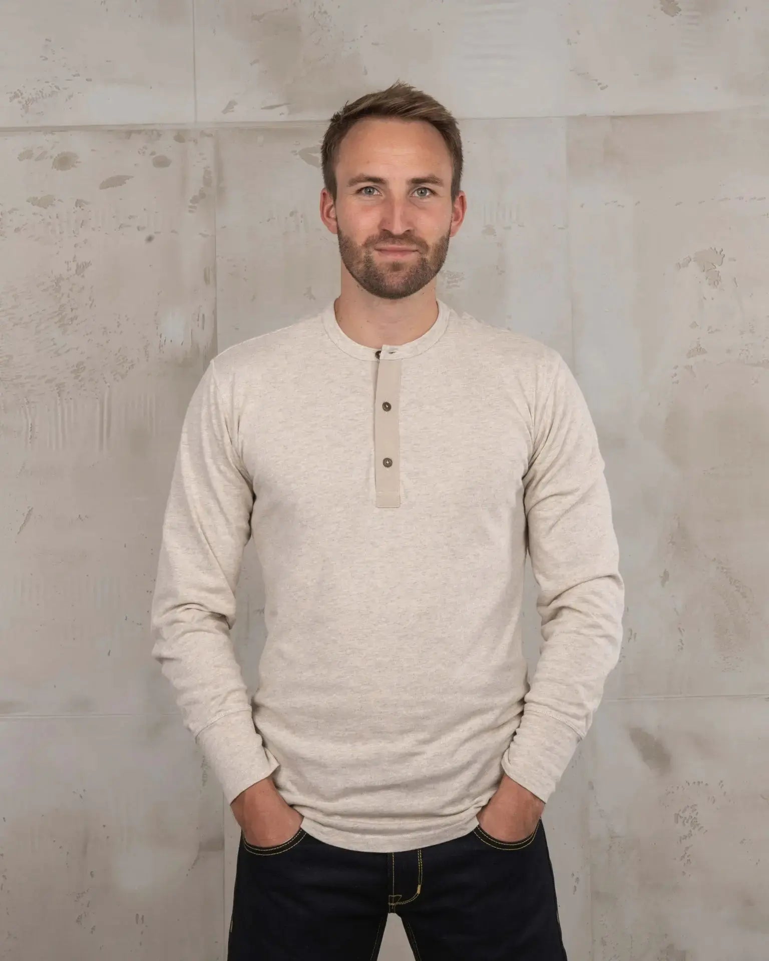 1927 HENLEY SHIRT LONG SLEEVE - Ecru Melange - Raw Denim