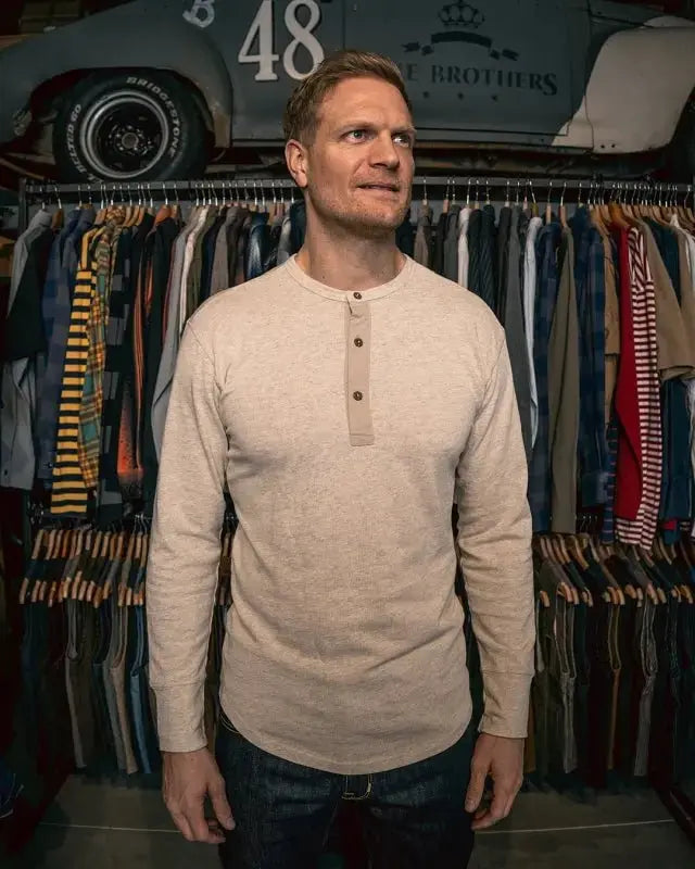 1927 Henley Shirt Long Sleeve – Ecru Melange