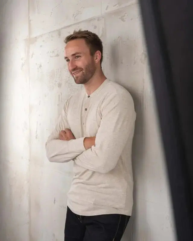 1927 HENLEY SHIRT LONG SLEEVE - Ecru Melange - Raw Denim