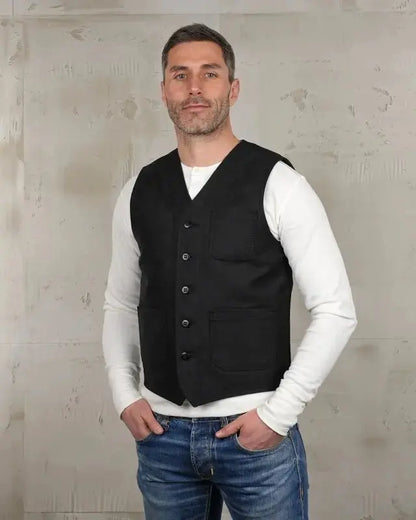 1937 ROAMER VEST - Elephant Skin Black - Raw Denim