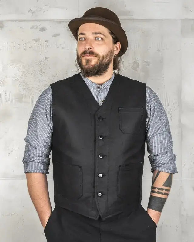 1937 ROAMER VEST - Elephant Skin Black - Raw Denim