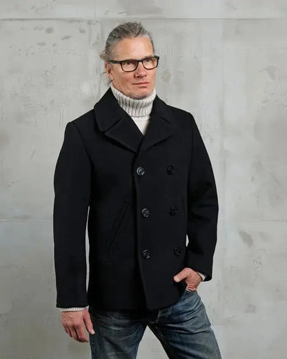1938 PEA COAT WOOL - Black - Raw Denim