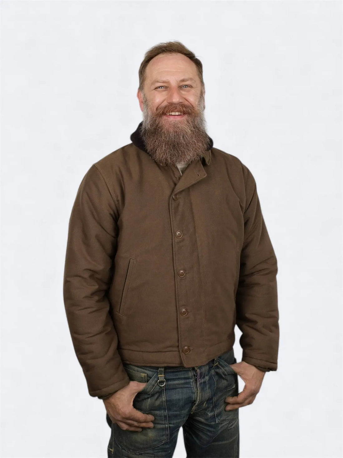 1944 N1 DECK JACKET - Waxed Khaki - Raw Denim