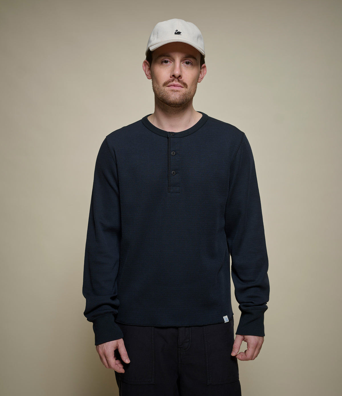 Classic Fit Long Sleeve Thermal Henley - Black