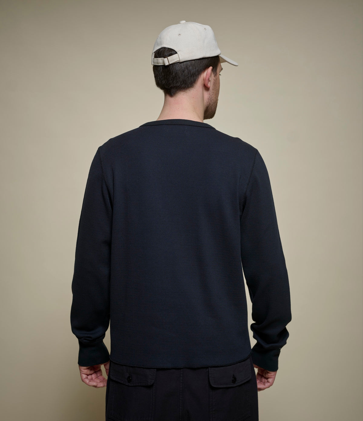 Classic Fit Long Sleeve Thermal Henley - Black