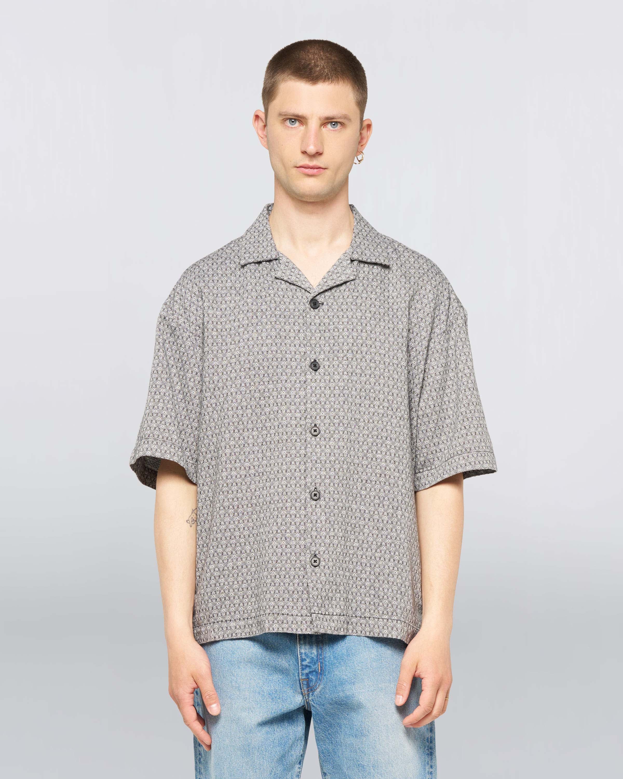 Saga Shirt SS – Kaleidoscope Weave (155g) – Black / White – EDWIN