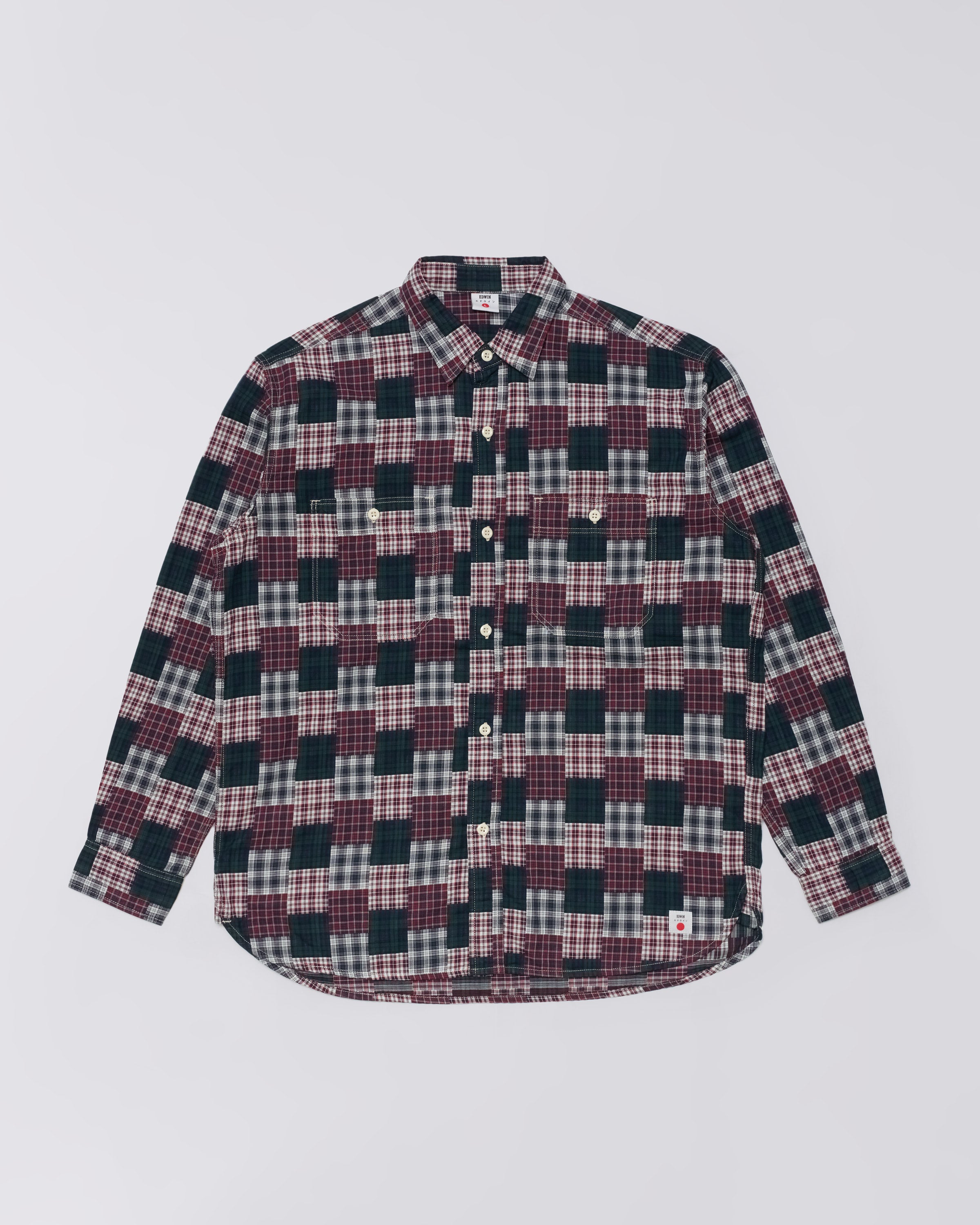 Work Shirt – Random Patchwork Dobby (147g) – Green / Red – EDWIN