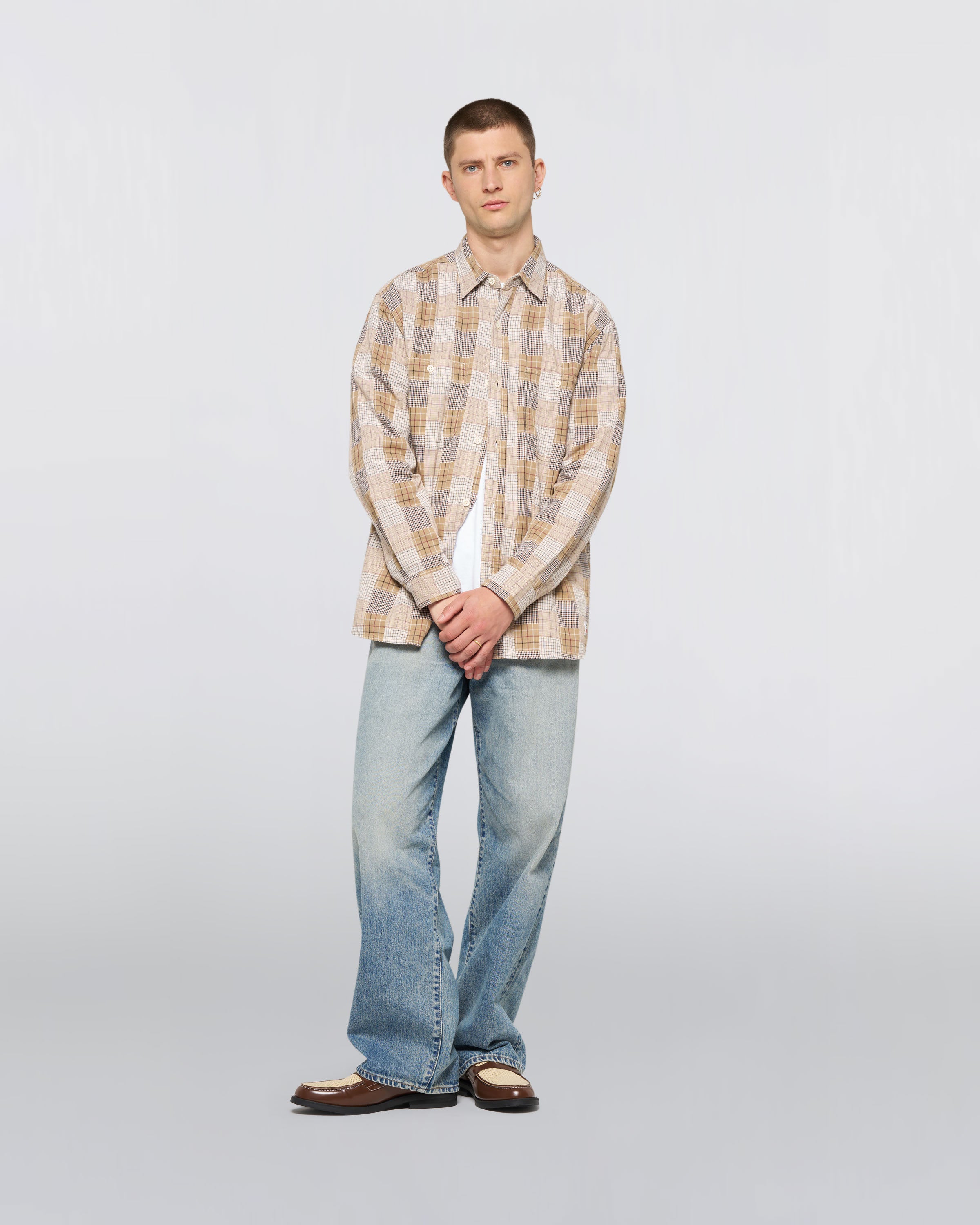 Work Shirt – Random Patchwork Dobby (147g) – Beige / Brown – EDWIN