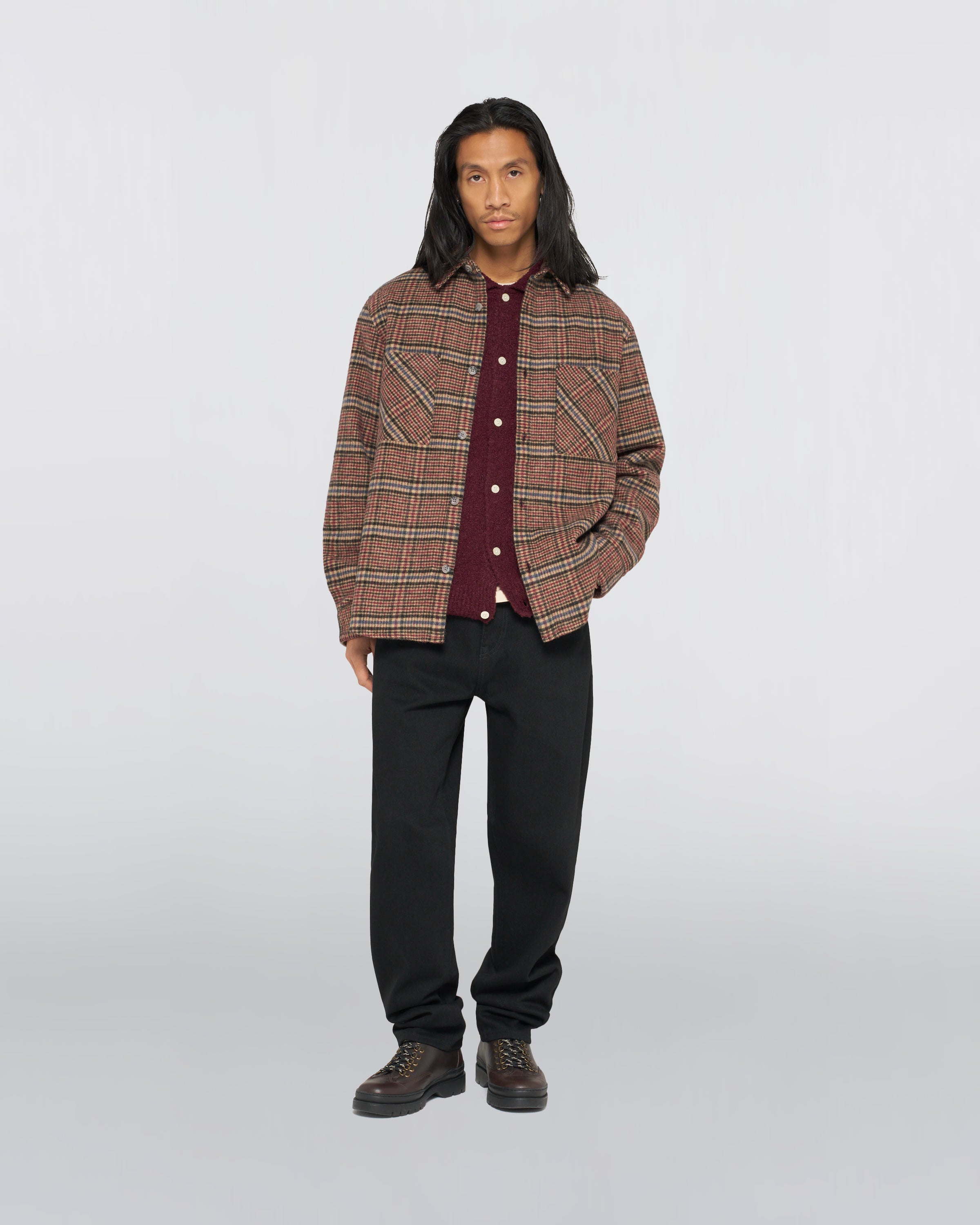 Julius Shirt LS - Burgundy/Blue