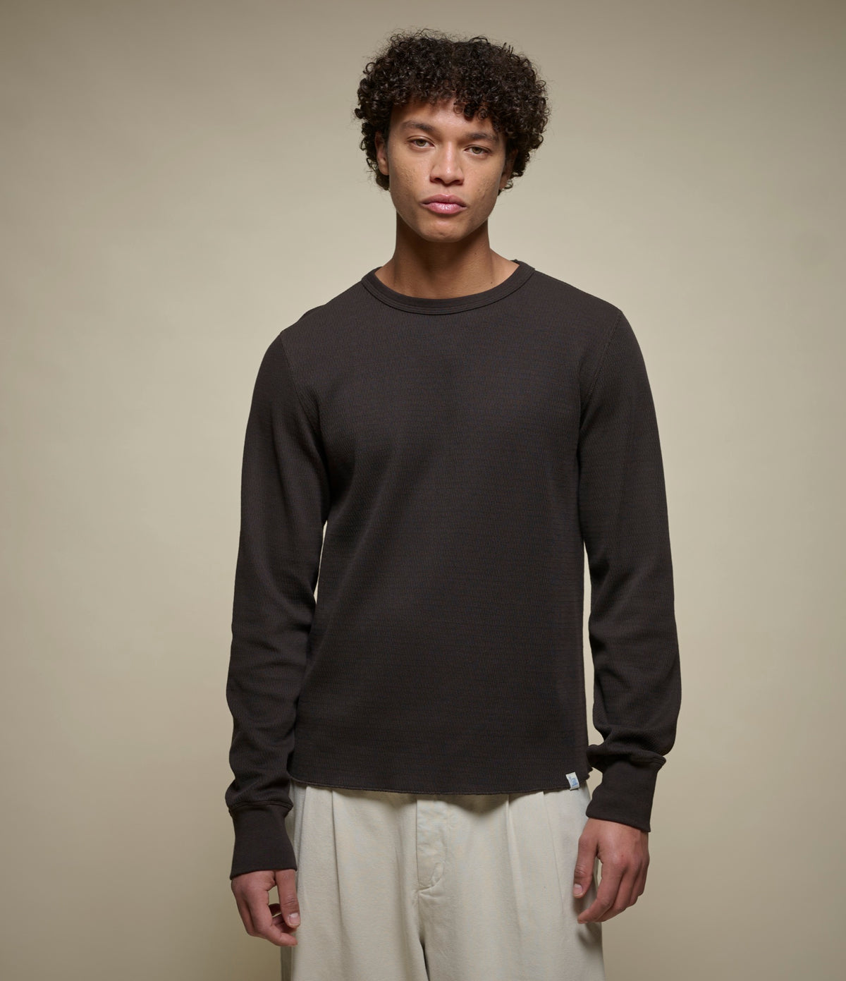 Classic Fit Long Sleeve Thermal Henley - Black