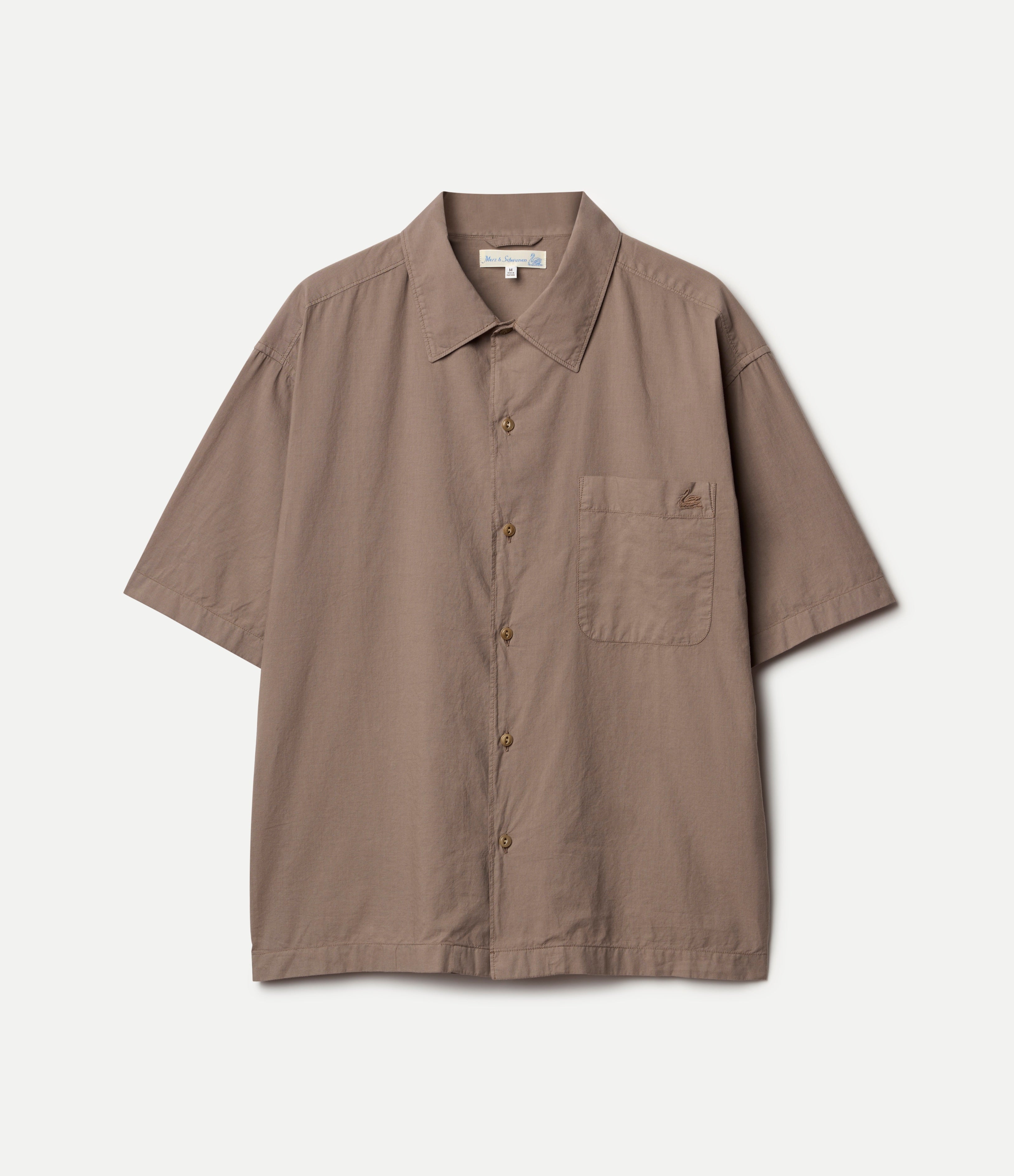 Lightweight Cotton Poplin Short Sleeve Shirt - Faded Grain - Merz B. Schwanen