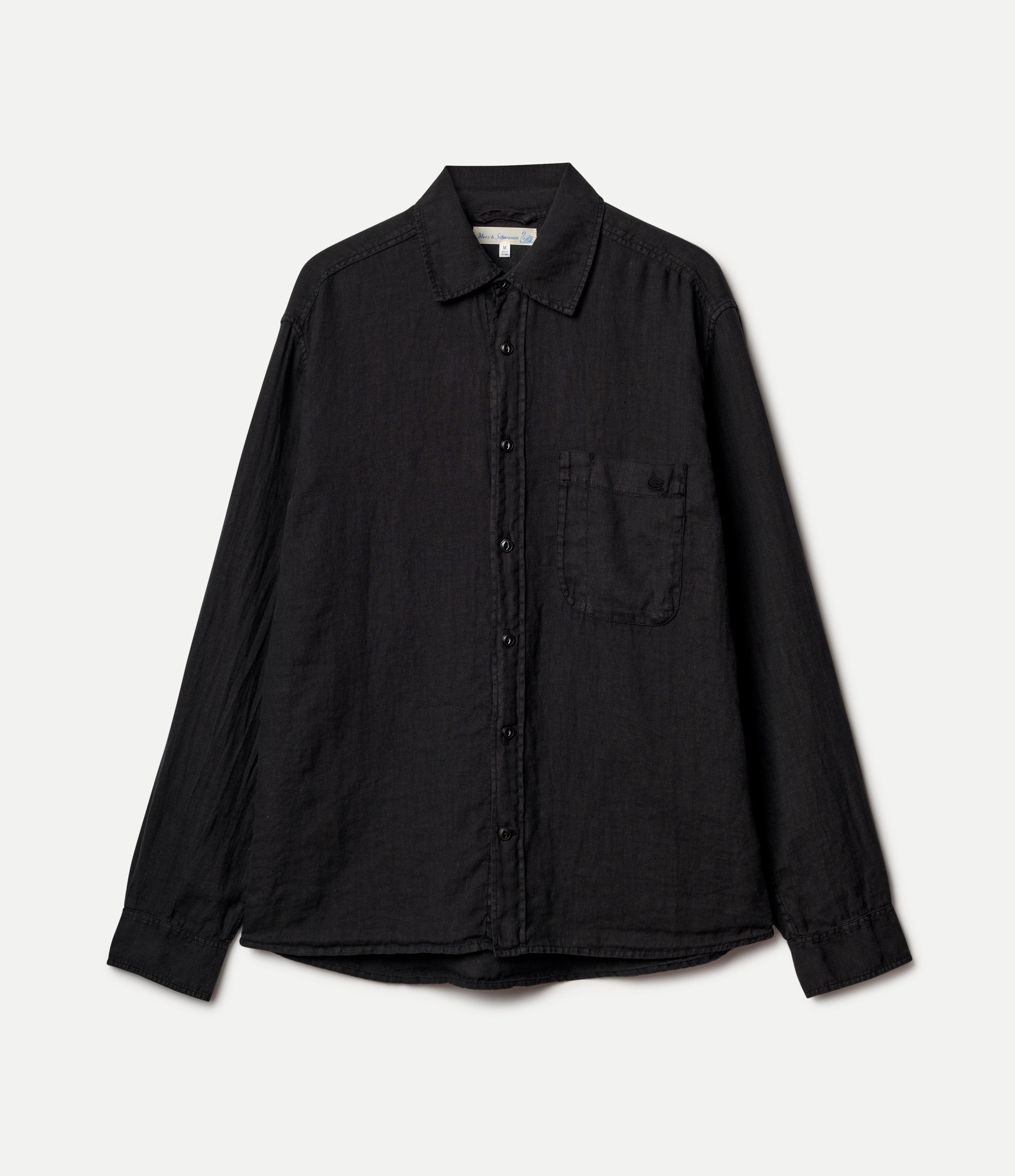 Relaxed Fit Long Sleeve Shirt - Linen - Deep Black - Merz B. Schwanen