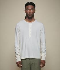 102 Loopwheeled Maco-Imit Long Sleeve Henley - Nature
