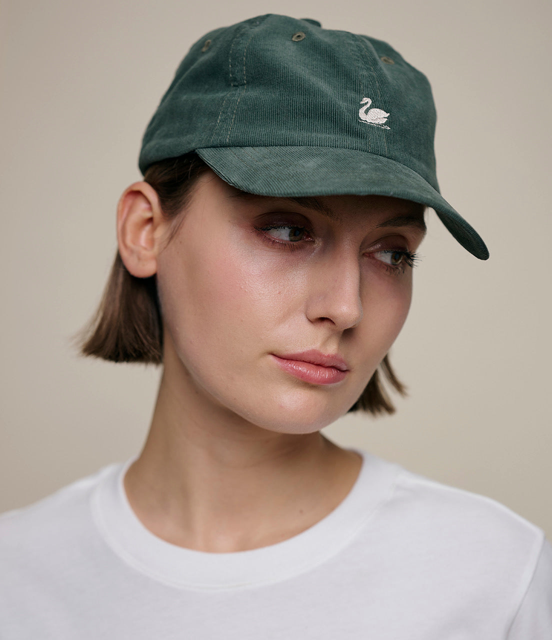 Swan Logo Cotton Cordoroy Cap - Forest