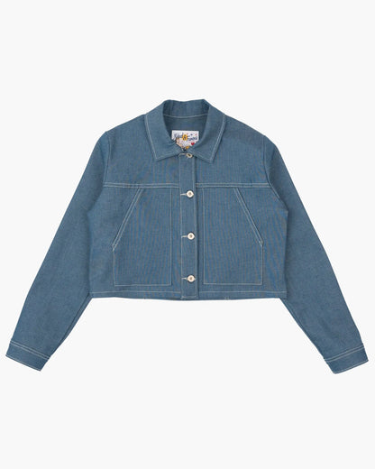 ANTIQUE BLUE DENIM STRETCH - Cropped Jacket - Raw Denim