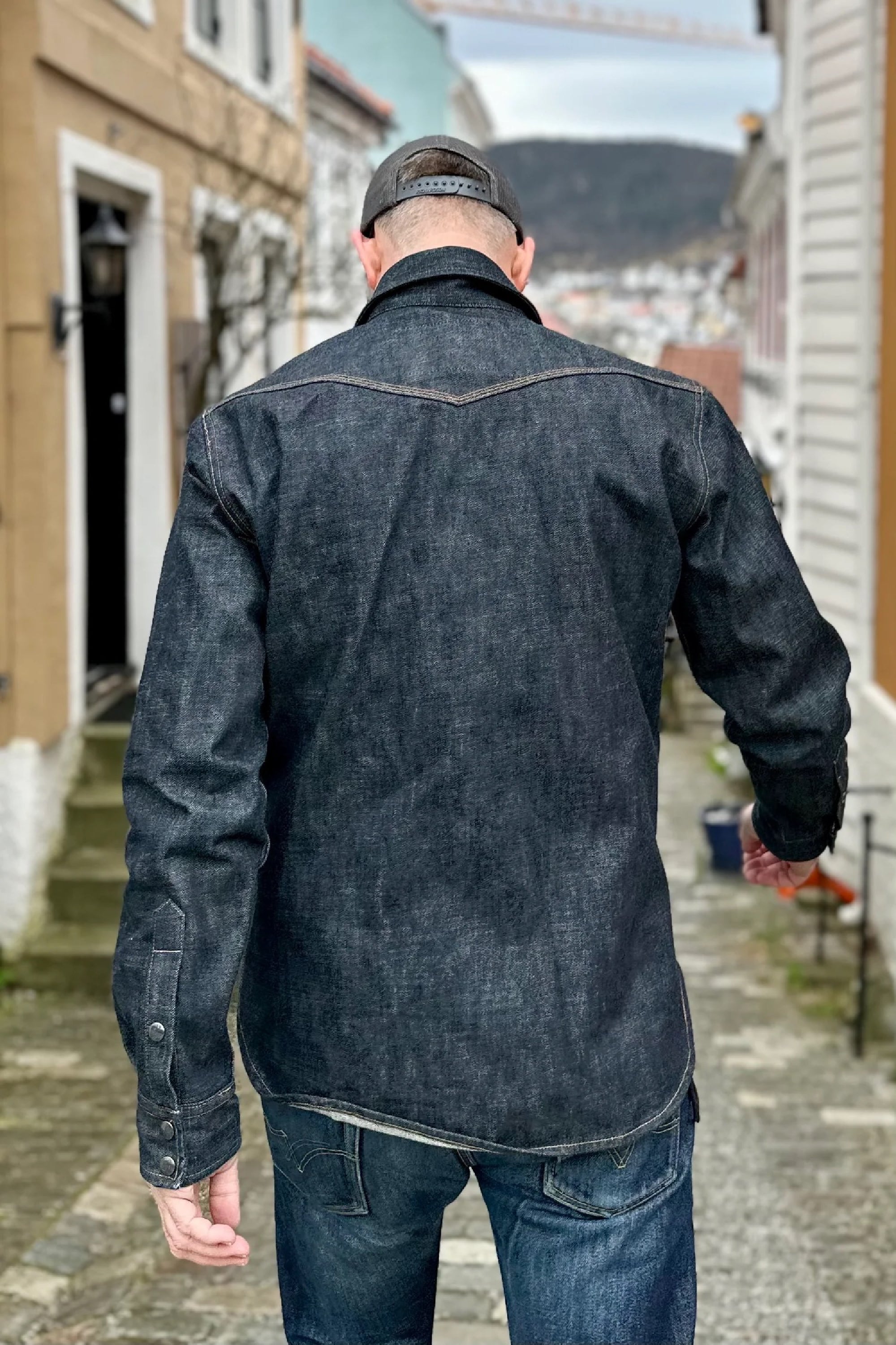 Western Shirt - 12oz Raw Selvedge Denim - Black - Bergen Denim