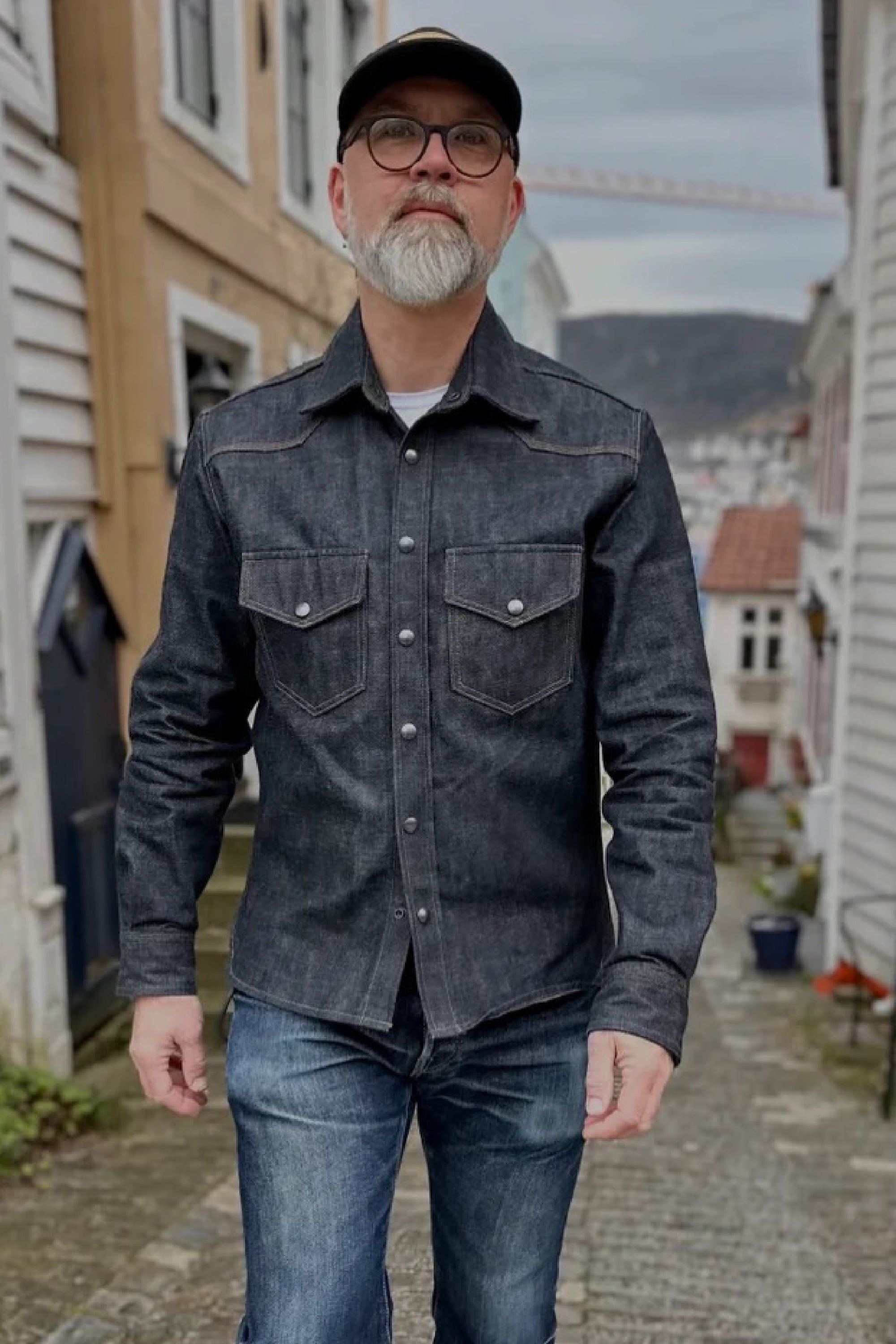 Western Shirt - 12oz Raw Selvedge Denim - Black - Bergen Denim