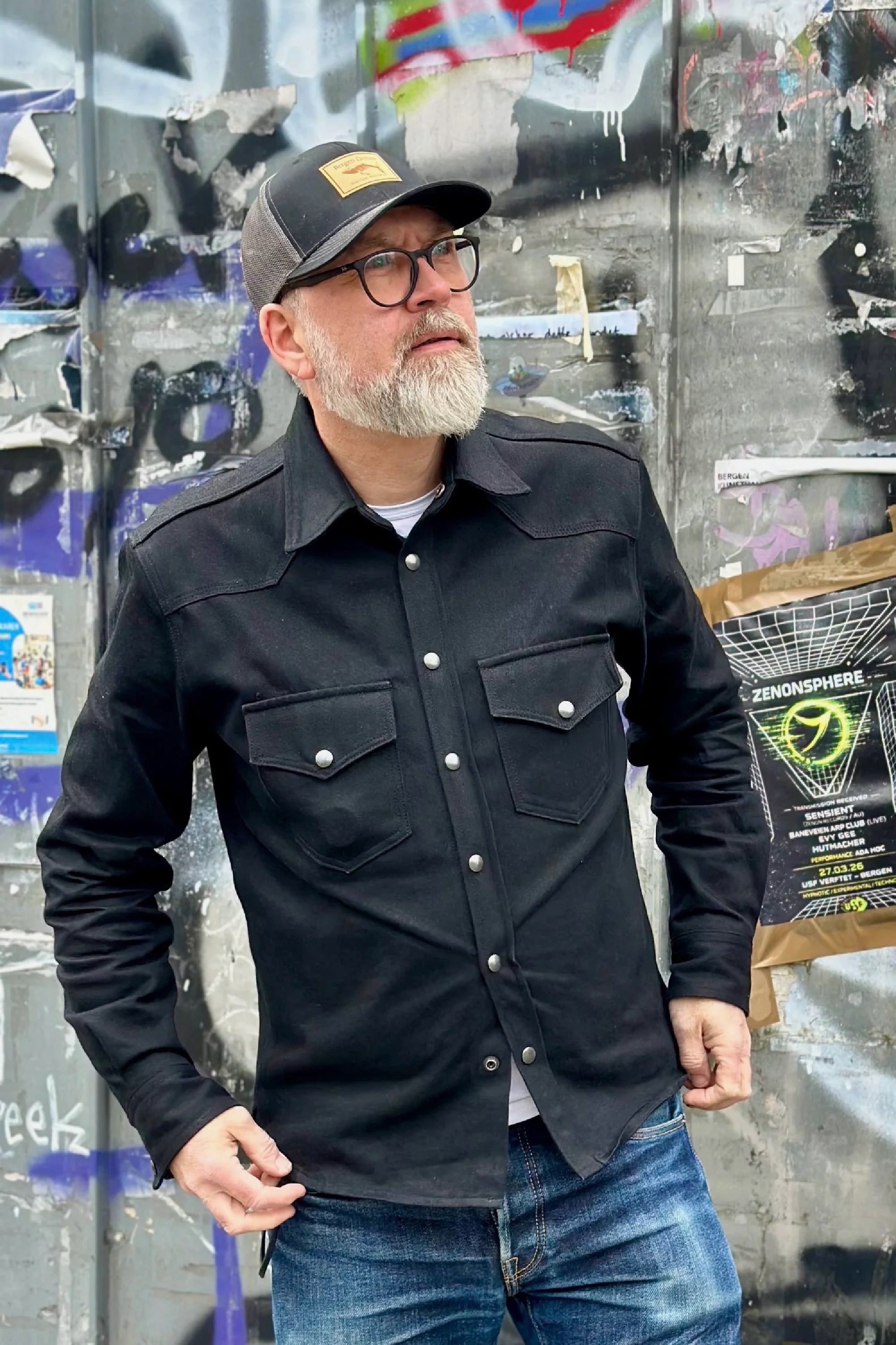 Western Shirt - 12oz Raw Selvedge Denim - Black - Bergen Denim