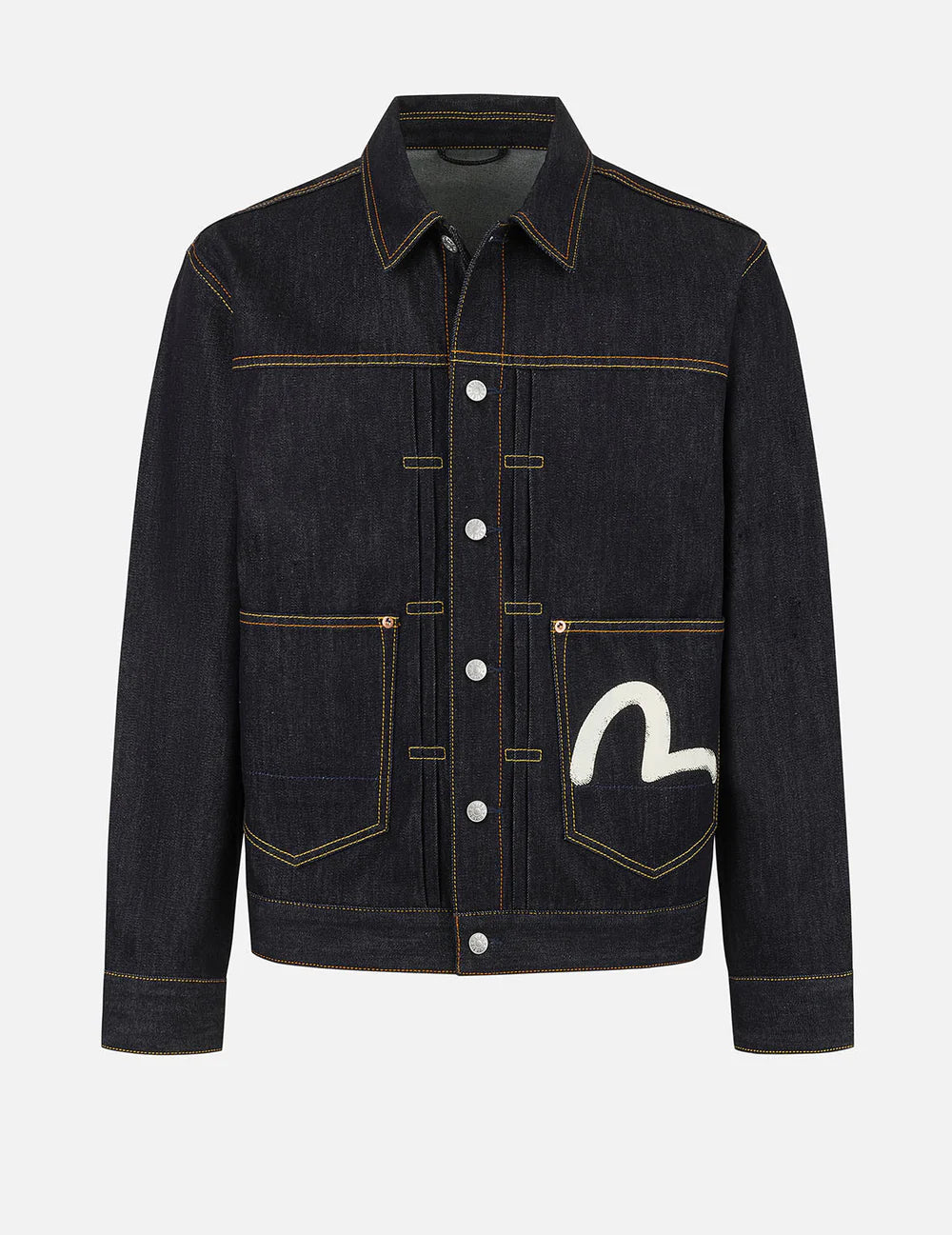 Ecru Seagull Print Relax Fit Denim Jacket - Evisu